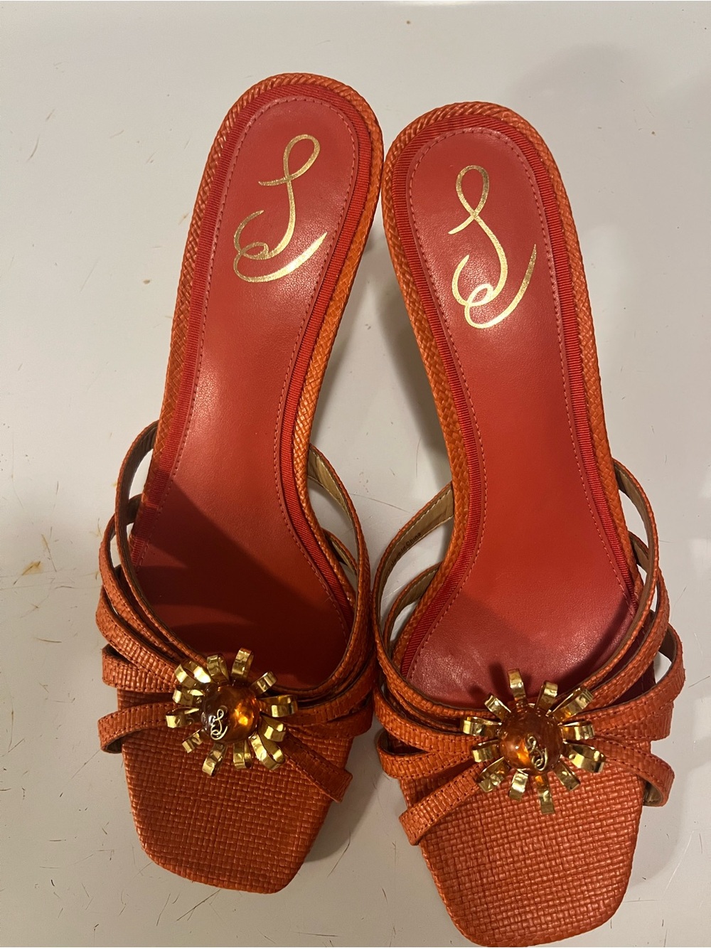 Sam Edelman Orange Strappy Jewel-Accent Slide Sandals